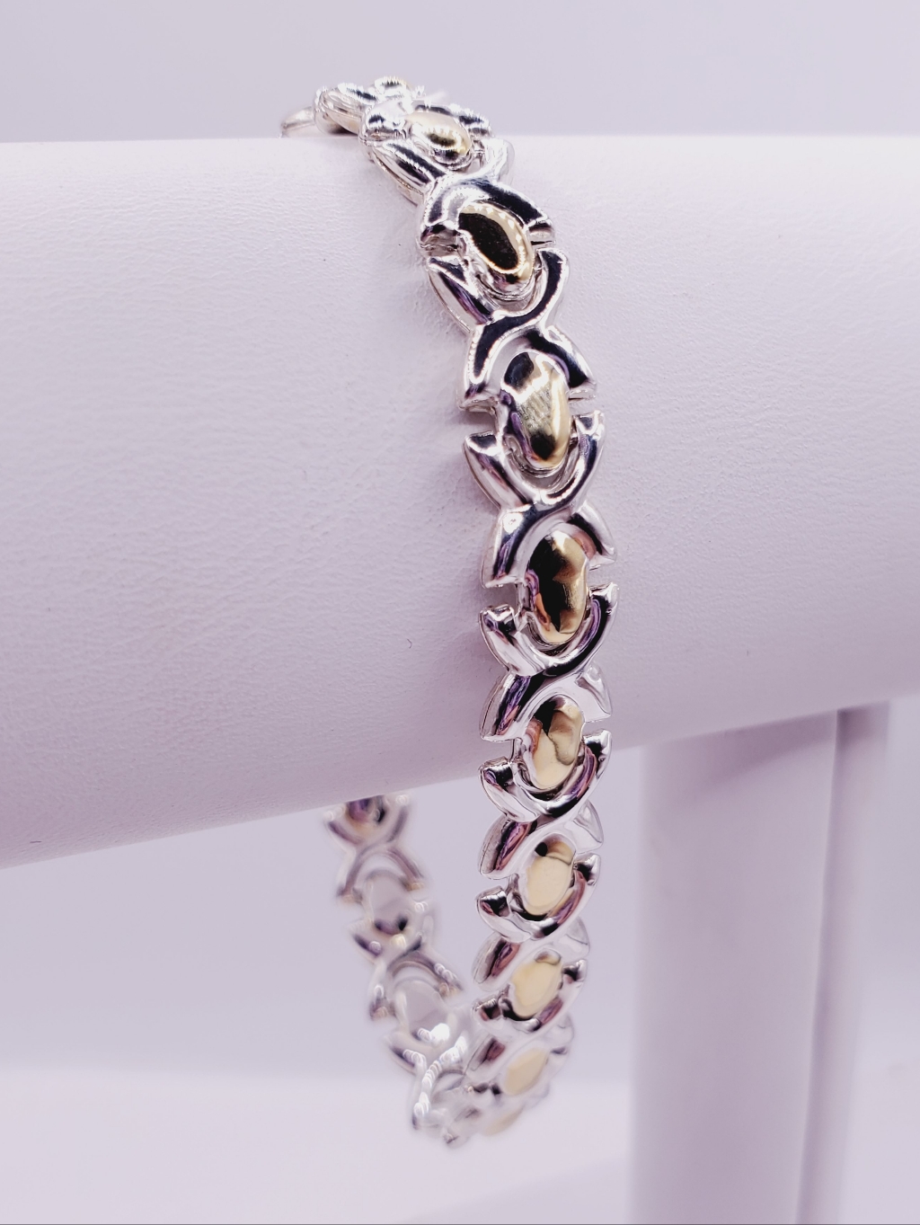 Two Tone Yellow Gold  925 Sterling Silver Womens Reversible Xo Bracelet